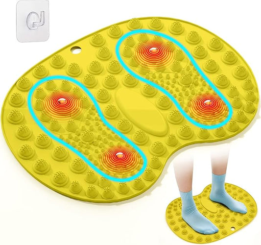 Foot Massage Mat, Big Foot Reflexology Mat with Magnetic Therapy, Foot-Shaped Acupressure Mat for Feet Relaxation, Under Desk Mat Pressure Point Mat for Pain, Fatigue and Stress Relief(Yellow)