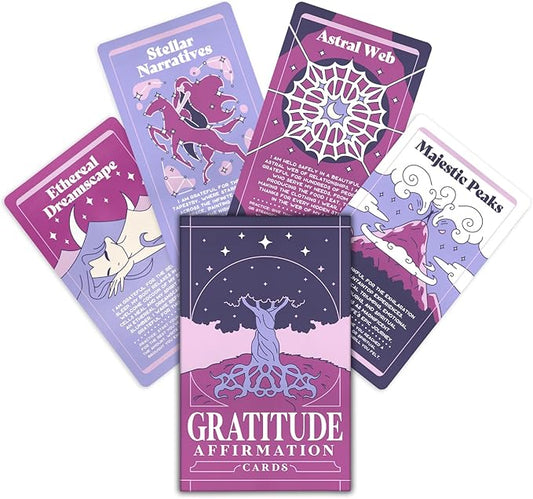 PURPLE CANYON Gratitude Cards | Positive Affirmations for Daily Reflection | Mindfulness Cards for Self Care | 52 Card Deck in Shades of Purple