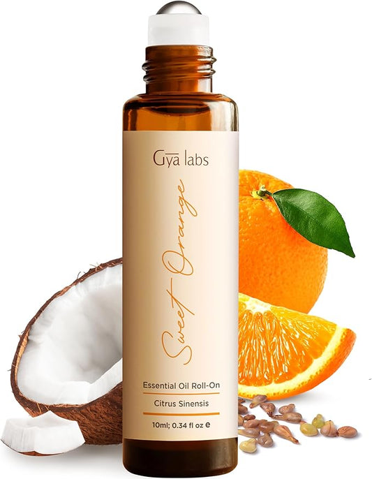 Gya Labs Sweet Orange Essential Oil Roll On - 0.34 Fl Oz - Travel Size Roller for Camping, Skin, Aromatherapy Relief, Convenience