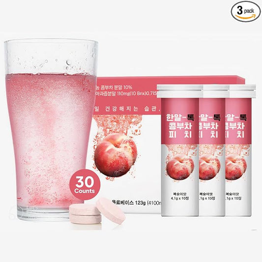 Korean Food Everteen Kombucha Effervescent Drink Mix – Peach Flavor, 30 Count, Low Calorie, Probiotic + Prebiotic, Sugar-Free, Korean Sparkling Fermented Tea Beverage