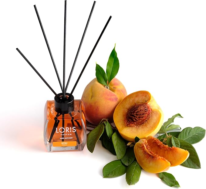 Loris Reed Diffuser - Peach - Aromatic Home Fragrance with Natural Essential Oils, 4.06 fl oz/120 mL – Long‑Lasting, Non‑Toxic, Gift Ready Scented Diffuser with Sticks for Room & Bathroom