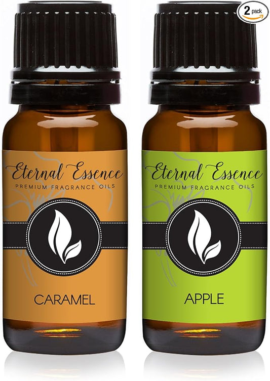Eternal Essence Oils 2 Pack 10ml Premium Fragrance Oil - Caramel & Apple - for Candle, Soap Making, Aromatherapy, Diffusers, Home Care, & Humidifiers