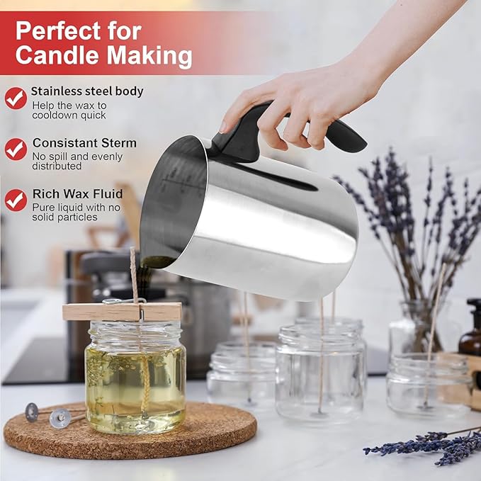 HOUSEASSIST Candle Making Kit Supplies,32oz Stainless Steel Candle Make Pouring Pot, Sticker, 3-Hole Wicks Holder,Candle Wicks for Candle Making DIY Craft Tools