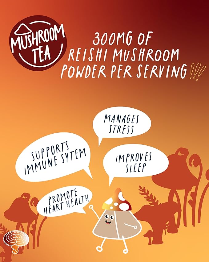 Kubo Tea Reishi Breakfast Black Tea - High Caffeine Reishi Tea w/ 20 Servings (155mg Caffeine Each) - Coffee Substitute Mushroom Tea Bags w/Pillow Bag Design, Biodegradable and Compostable Packaging