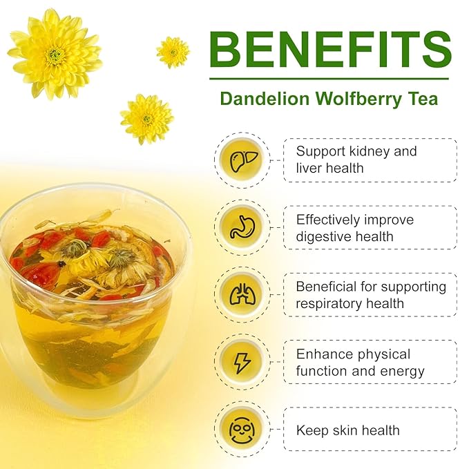 Dandelion Wolfberry Tea Bags - Kidneys & Liver Tea, Seven Herbal Tea Natural Blend, Dandelion Chinese Wolfberry Tea 120g/Bag (1Bag(12pcs))