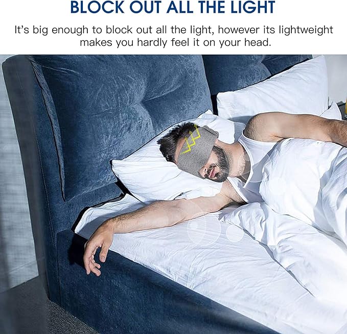 Cotton Sleep Mask for Men & Women, Handmade Eye Mask for Sleeping - Light Blocking/Breathable/Comfortable Blindfold, Eyeshade for Airplane/Nap/Travel with Earplugs (Light Gray)