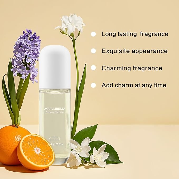 Body Mist Spray – Citrus & Floral Fragrance for Women – Daily Shower Mist & Refreshing Scent – 50ml Travel Size (AQUA LIBERTA)