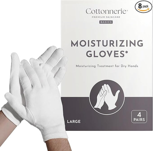 Cottonnerie Basics Cotton Gloves for Dry Hands Sleeping, Moisturizing Gloves Overnight, Hand Moisturizer Gloves, Moisture Gloves for Dry Hands Overnight, Sleeping Gloves, Large 4 Pairs