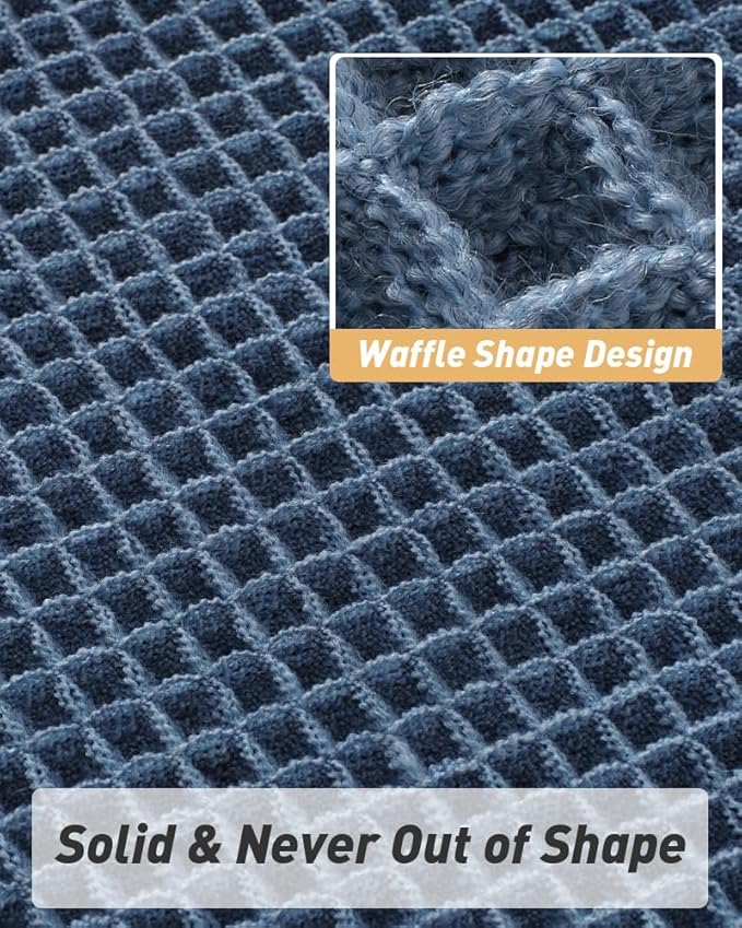 AMOAMI Upgraded Waffle Runner Rug Super Absorbent Non Slip Bath Mats for Bathroom Machine Washable Bathroom Runner Rug with Tassels, Ideal for Hallway Bedroom Laundry Room, 17" x 60", Blue