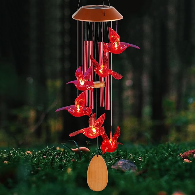 Cardinals Decorative Mobiles Gifts, Solar Cardinals Wind Chimes, Gifts for Mom, Women, Grandma, Garden Courtyard Lawn Decoration, Thanksgiving Gift, Decor Gift for Christmas and New Year