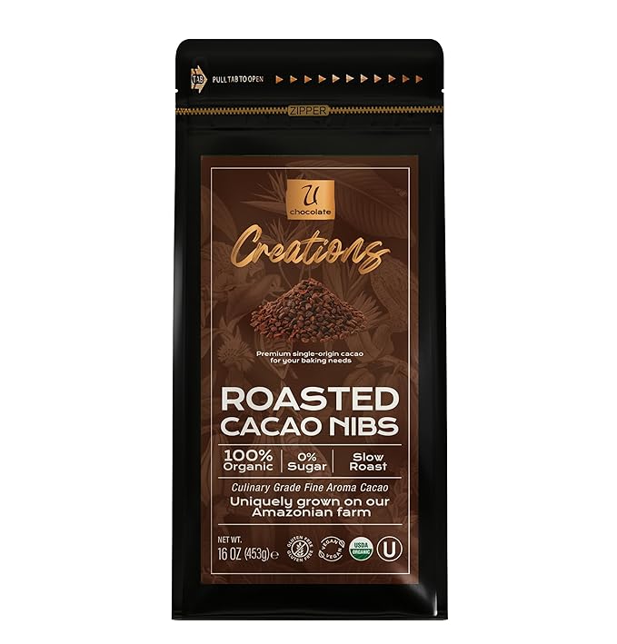 U Chocolate Creations | Organic Cacao Nibs (16 oz) | Fresh from our Farm | 100% natural, 0% Sugar | Perfect topping for healthy snacks, granola, ice cream, yogurt and baking recipes, flavanol-rich.