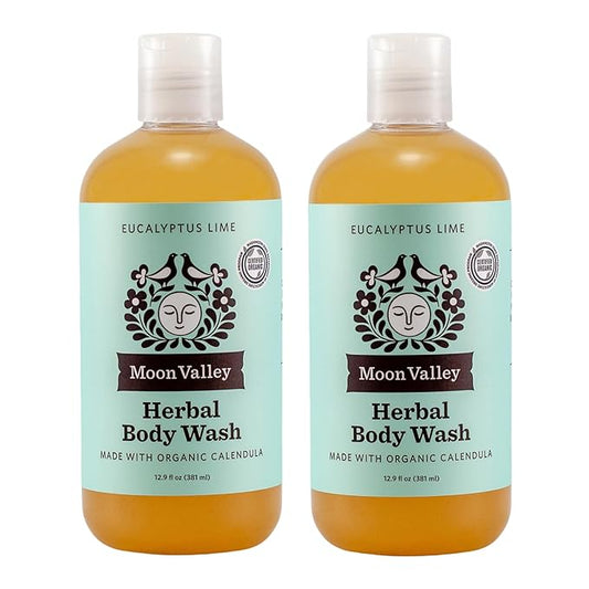 Herbal Body Wash, Eucalyptus Lime by Moon Valley, All Natural Ingredients, No Parabens, Vegan, Moisturizing Essential Oils, Two Pack