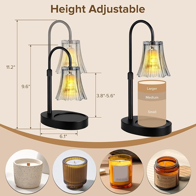 Candle Warmer Lamp with Timer, 4-Level Dimmable & Height Adjustable,Wax Melt Warmer for Jar Candles, Unique Design Enhances Home Ambiance (Grayish Black)