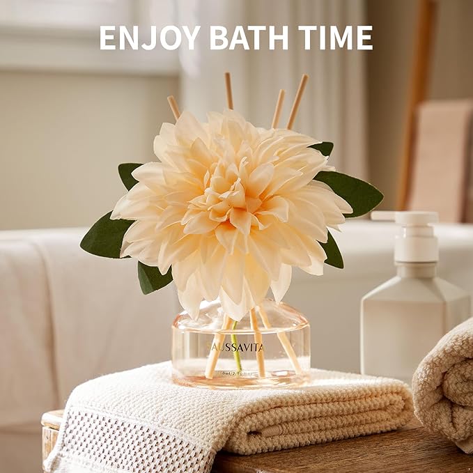 Reed Diffuser Set for Home, 7.1 fl oz / 210 ml - Tangerine Scent Diffuser with Sticks Home Fragrance Flower Reed Diffuser with Plastic Flowers for Bathroom Shelf Décor