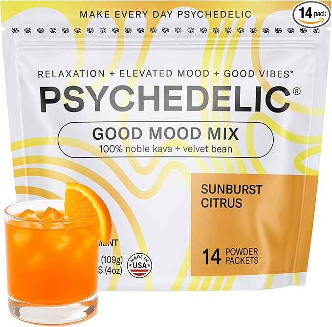 Calming Kava Drink Mix - Kava kava flavored drink mix - Easy Open Single-Serving - Flavored Kava - Mucuna Pruriens - Stevia - Adaptogen Mocktails - 14 Sticks - Sunburst Citrus