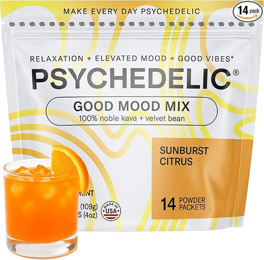 Calming Kava Drink Mix - Kava kava flavored drink mix - Easy Open Single-Serving - Flavored Kava - Mucuna Pruriens - Stevia - Adaptogen Mocktails - 14 Sticks - Sunburst Citrus