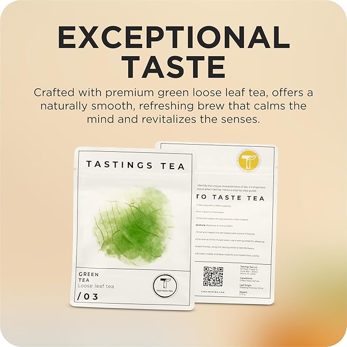 Tastings Tea Green Tea - 2.75 oz Loose Leaf | Enhanced Focus & Mental Clarity | Practice Mindfulness