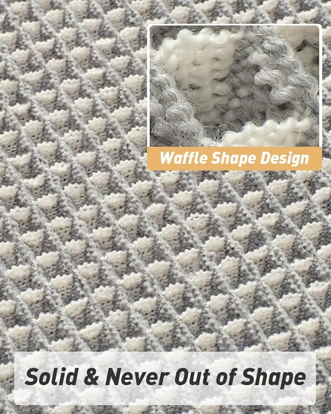 AMOAMI Upgraded Waffle Runner Rug Super Absorbent Non Slip Bath Mats for Bathroom Machine Washable Bathroom Runner Rug with Tassels, Ideal for Hallway Bedroom Laundry Room, 2' x 6', LightGrey & Cream