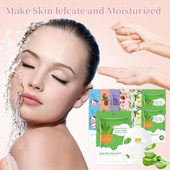 6 Sheets Face Masks Skincare for All Skin Types, Spa Party Facial Mask Skincare, Moisturize Sheet Masks Skin Care,Hydrating Face Masks Suitable for Sensitive Skin, Facial Mask for Women Skin Care