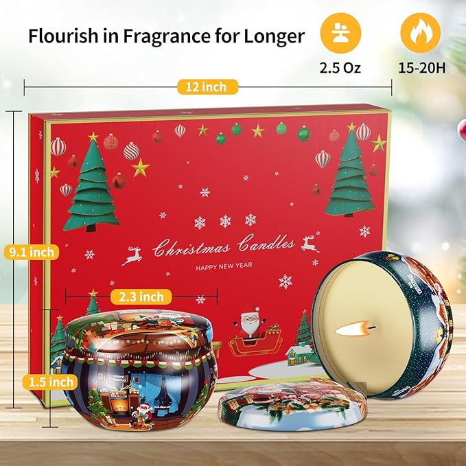 Christmas Candles Gifts for Women, Primevolve Scented Candles Set for 12 Bulk Home Aromatherapy, Strongly Fragrance Long Lasting Portable Travel Tin for Spa Bath Yoga