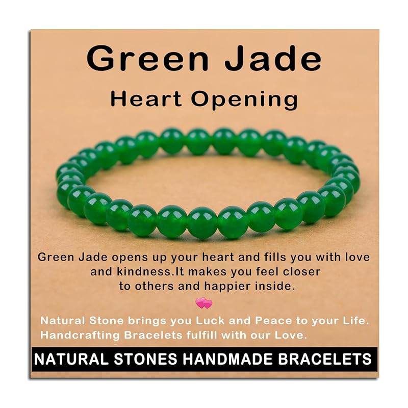 AD Beads Handmade Gemstone Stretch Elastic Bracelet Crystal Healing Reiki Nature's Beauty and Spiritual Essence Unisex (6mm, Green Jade (Heart Opening))