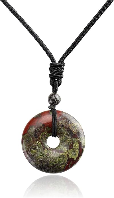 Jovivi 30mm Circle Donut Healing Crystals Necklace Natural Semi-Precious Chakra Gemstone Stone Amulet Lucky Coin Donuts Charm Protection Quartz Reiki Pendant Necklace for Men Women Adjustable Rope
