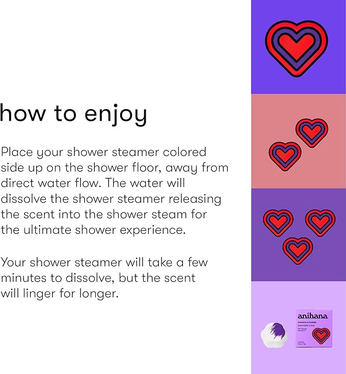 ANIHANA Shower Steamers 4 Pack with Lavender Essential Oils, Paraben Free, Cruelty Free, Refreshing Lavender Love Scent, 1.76 oz Each