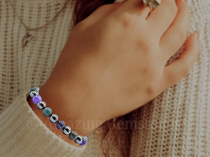 Natural Healing Crystal Bracelet for Women - Mens Bracelet Energy Balancing Gemstones Set - Adjustable Stone Bead Bracelet for Men and Women - Chakra Crystal Therapy Accessory, Meditation