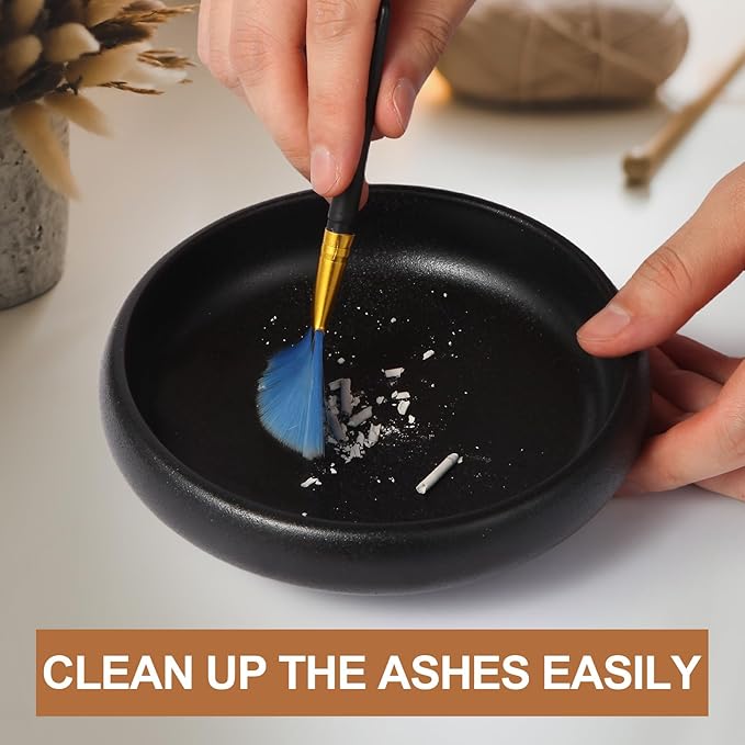 Incense Holder for Sticks, Sage, Coil Incense, Incense Stick Holder 5.71" for Yoga Meditation Energy Cleansing, Ceramic Incense Burner Holder with 9 Holes, Ash Catcher, Smudge Bowl (Black)