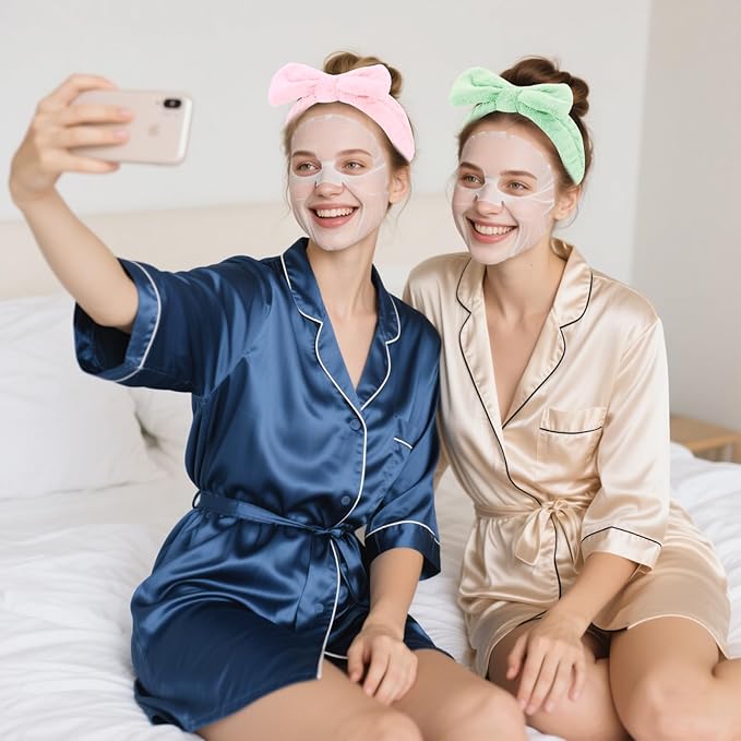 8 Pack Spa Headband for Washing Face Stocking Stuffers Skincare Headbands Bulk for Women Girls Soft Coral Fleece Hairband Cute Bow Headbands for Washing Face Makeup