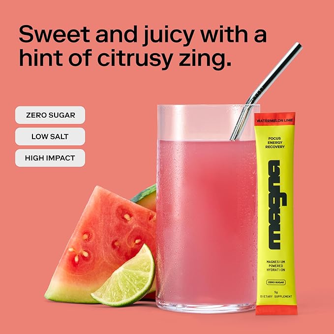 MAGNA Electrolyte Powder Drink Mix for Hydration, Energy & Focus Support with Magnesium L Threonate, Sodium, Potassium, Vitamin D, B6 & B12, Sugar Free, Watermelon Lime Flavor, 7 Servings