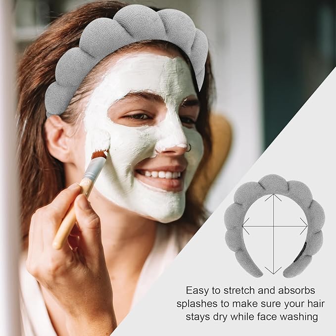 3 Pack Terry Cloth Spa Headbands - Skincare Makeup Headbands With Puffy Hair Band for Face Washing and Skincare Routine