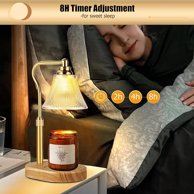 Dimmable Candle Warmer Lamp With Timer, Height Adjustable Electric Wax Warmer for Yankee Large Jar, Top-Down Light Heat Melting With 2 Bulbs for Home Decor