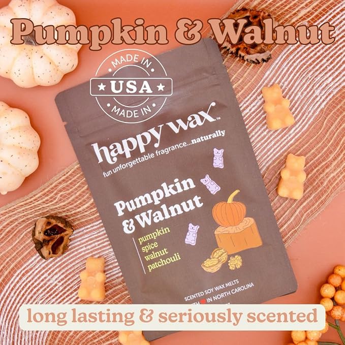 Happy Wax Forever Pumpkin Collection Scented Natural Soy Wax Melts – 6 Total Oz. Collection Includes Pumpkin Patch, Pumpkin & Walnut and White Cinnnamon Pumpkin