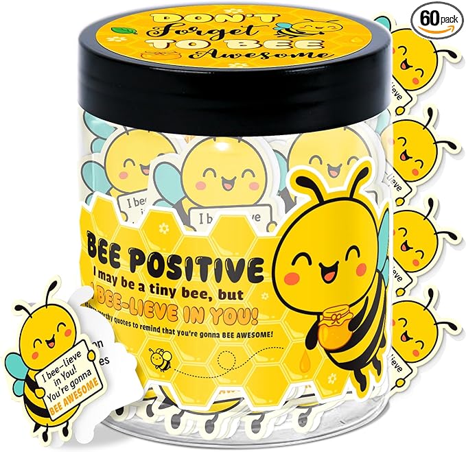 Emotional Support Bee – Bee Gifts For Bee Lovers, Women, Friend - 60 Positive Bee Daily Affirmation Cards Jar – Inspirational Gifts for Women - Self Care Gift for Coworkers, Teens, Friends, Boss