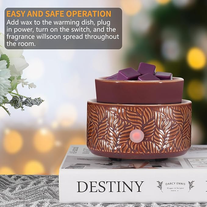 Electric Wax Melt Warmer 4-in-1 Candle Warmer for Scented Wax Melter Cute Ceramic Fragrance Wax Burner for Home Office Bedroom Deco Gift for Women Purple-red