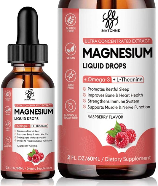 Calm Magnesium Liquid Drop with Magnesium Glycinate, Citrate, Oxide & Taurate for Bone, Heart, Muscle, Immune, Energy, Sleep & Digestion, High Absorption, Sugar-Free, Raspberry Flavor,2 Fl Oz