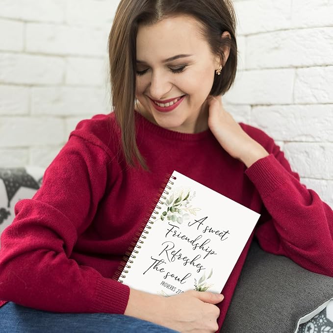 a Sweet Friendship Refreshes the Soul Christian Spiral Notebooks, Proverbs 27:9 Bible Journal, Gifts for Christian Women Friends, Religious Notebook for Note Taking, 5.5x8.3 Inch