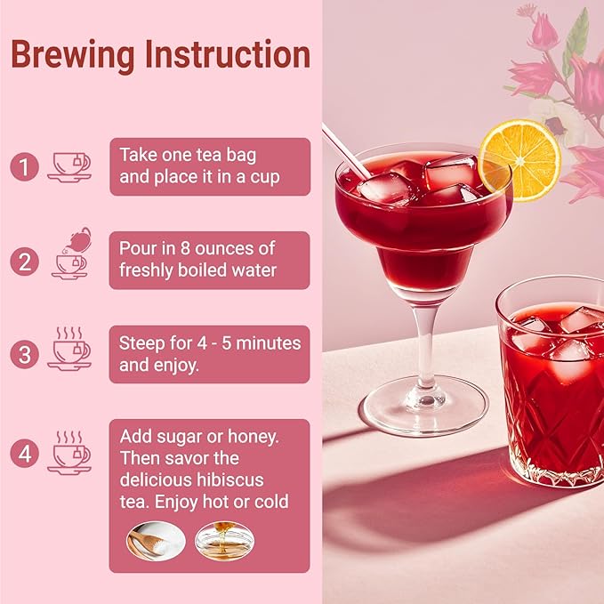 Hibiscus Tea Bags, 100% Natural Hibiscus Flowers Herbal High Blood Pressure Tea Bags, No Sugar/Gluten, Caffeine Free-50 Count (Pack of 1)