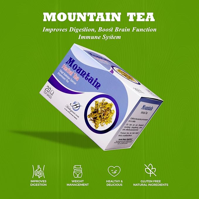 HERBOGANIC Mountain Herbal Tea - Digestion Support and Immune Boost | Refreshing and Delicious Blend | Natural Ingredients | 20 Tea Bags
