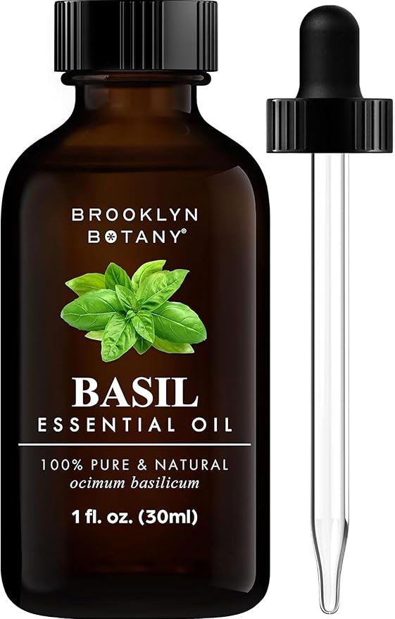 Brooklyn Botany Basil Essential Oil - 100% Pure and Natural - Premium Grade Oil with Dropper - for Aromatherapy and Diffuser - 1 Fl Oz