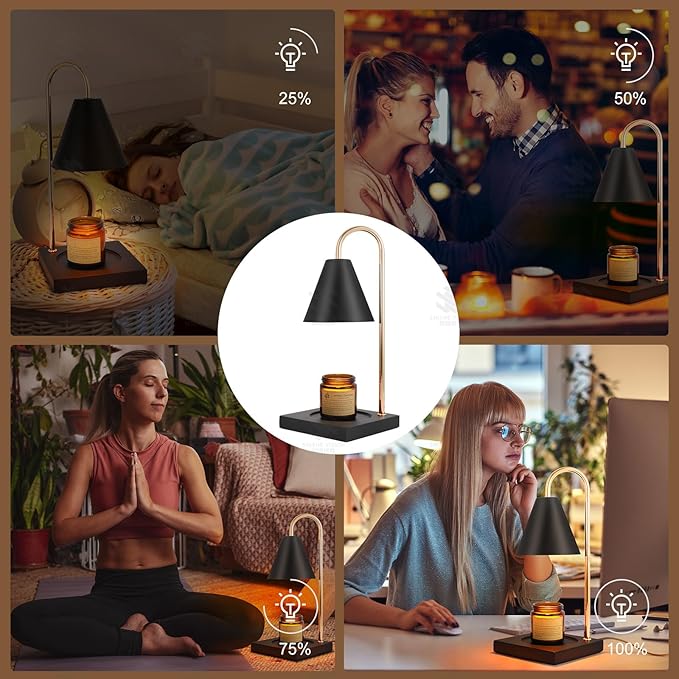 Dimmable Candle Warmer with Timer - Black Nightstand Lamp for Bedroom (2 Wax Warmer Bulbs)