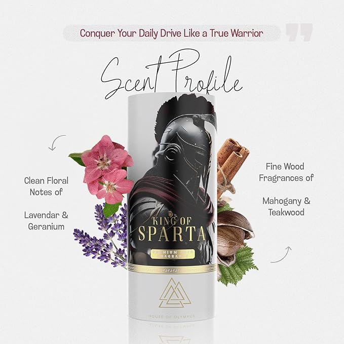 King of Sparta Hanging Car Air Freshener for Men, Only Natural Essential Oils - Luxury Car Air Diffuser by House of Olympus - Made in USA