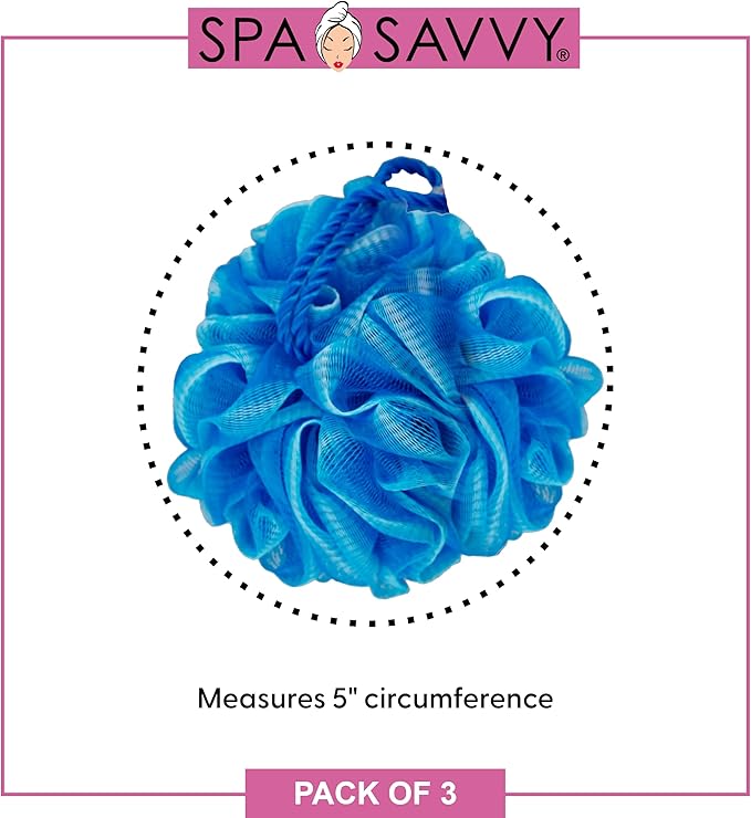Bath Loofah Set, 3 Pack Shower Pouf Body Sponges with Suction Cups, Exfoliating Bath Accessories for Men and Women, Multicolor