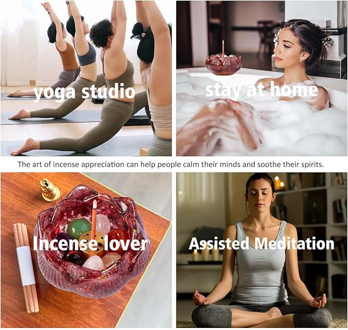 Incense Holder Burner with 40 Incense Sticks Resin Crystal Lotus Flower Incense Holder for Inserting Incense Removable Ash Collector for Meditation Room and Home Decor (Strawberry Quartz, 3.15")