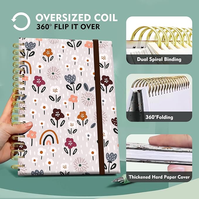 Cute Spiral Notebook, Journal for Women, Hardcover Spiral Journal, 5.5 x 8.3 Inches, 120 Pages,100gsm Paper, for Gifts Nurse Teacher Women Office Supplies(Cute Rainbow Flower)