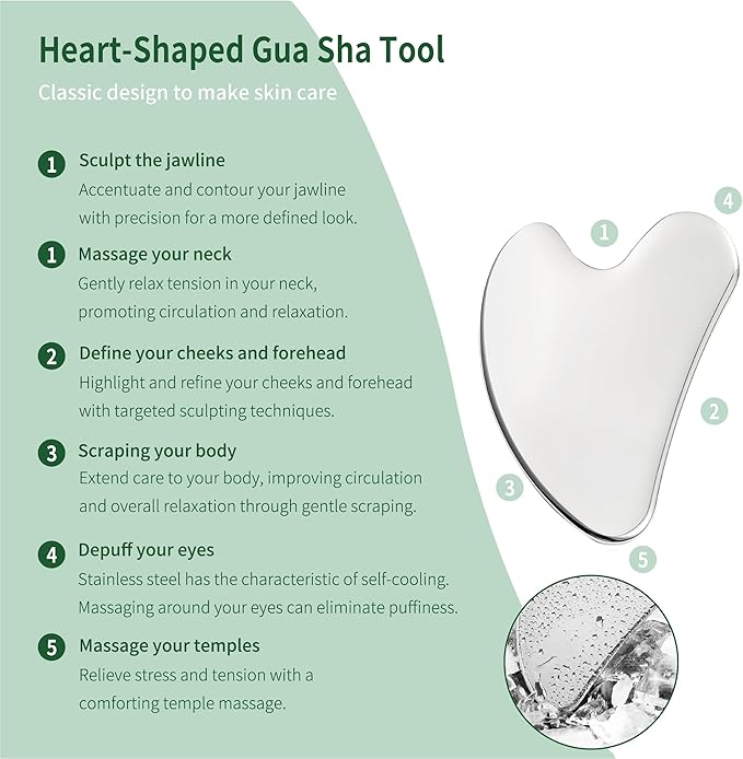 2Pcs Gua Sha Facial Tools Stainless Steel, Detailer GuaSha Set for Face Neck, Natural Skin Care Metal Gua Sha Lymphatic Drainage Face Massage Tool, Gift for Women