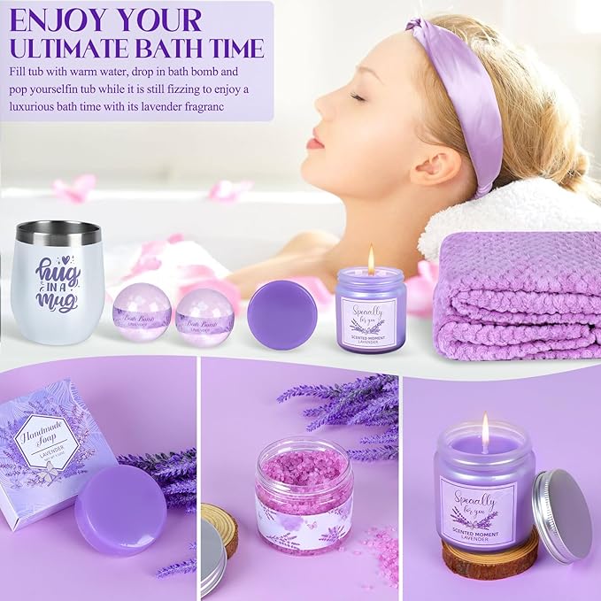 Lavender Get Well Soon Gifts for Women After Surgery,Birthday Gift Boxes For Women,12Pcs Self Care Package,Thinking of You Gift Basket,Relaxing Spa Gift For Her, Mom,Wife, Sister,Best Friend,Christmas