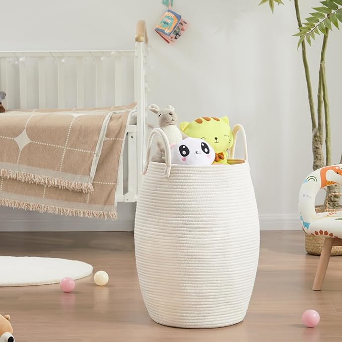 105L Extra Large Laundry Hamper Basket by Fiona's magic, Woven Tall Clothes Hamper for Storage Blanket, Toys and Dirty Cothes in Bedroom and Living Room Organizer, Beige