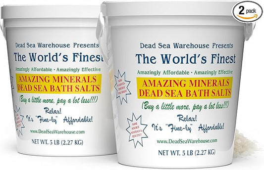 Dead Sea Warehouse - Dead Sea Salts for Soaking - 100% Dead Sea Mineral Bath Salts - Great for Soothing Muscles Aches, Relaxation, Alleviate Skin Issues - Unscented - 5lbs - 2 Pack
